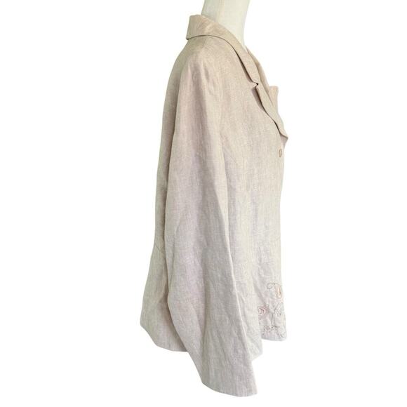 Kenar Woman 20W Linen Blazer Beige Embroidered Jacket Relaxed Oversized Comfort - Picture 6 of 13
